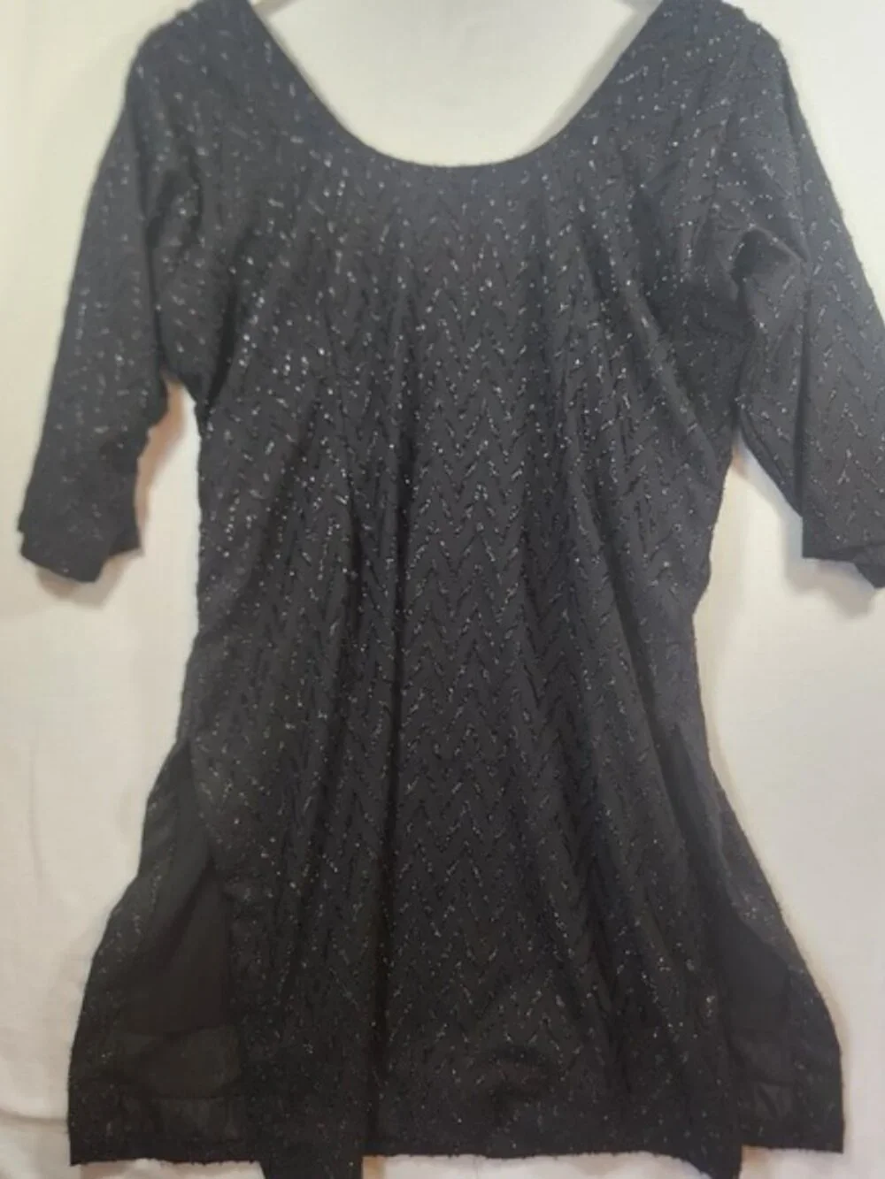 Handmade Black Glitter Chevron  Dress Elbow Sleeve Side Split Eras Tour Concert - Picture 2 of 11